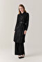 Shiny Textured Shirt Collar Black Tunic with Buckle Belt 1624 - 5