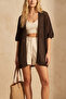 كارديجان نسائي فضفاض بأكمام قصيرة وتصميم مخرم