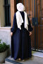 Navy Blue Dress with Ruffles on the Sides and Elastic Waist - 5