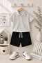 Single Striped Zippered Waffle Fabric Summer Boys' Suit