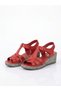 Genuine Leather Red Orthopedic Sole 5 cm Padded Heel Women's Sandals - 7