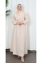 Buckle Detailed Belted Terry Cotton Dress Cream Hnt0332