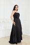 Degaje Collar Asymmetrical Cut Satin Evening Dress - Black - 6