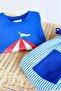 Girl's Navy Blue Circus Themed Cotton Striped Pants and Undershirt Set - 4