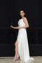 Satin Backless Long Evening Dress with Drawstring - White - 5