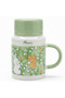 Flower Ceramic Mug with Lid | 400 ml | Sage Green & White | Cute Bunny & Bear Design