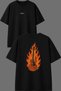Flaming Guitar Design Front and Back Printed Black Oversize t Shirt