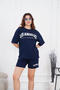 Women's Navy Blue Summer T-Shirt Shorts Casual Printed Sports Set - 5