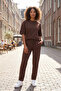 Women's Patternless Oversize Two Thread Short Sleeve Smoked Tracksuit Set - 4