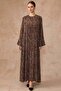 Zipper Closure Leopard Patterned Silk Cupra Robe Brown 6867 - 4