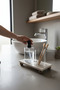 Travertine 23X12 cm Wooden Bead Footed Oil Dispenser and Liquid Soap Dispenser Stand - 3