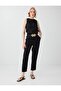 Black 100% Linen Round Neck Sleeveless Woven Blouse