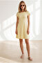 Women's Yellow Crew Neck Mini Flared Interlock Dress Elb-19002661 - 4