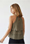 Women's Khaki Halter Collar Layered Blouse Blz-19003040 - 5