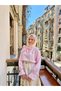 Women's Collar Tie-Up Blouse with Grass Detail and Waist Tie-Up in Pink - 2