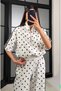 Women's White Polka Dot Striped Short Sleeve Zippered Double Set