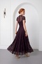 Women's Brown Crew Neck Ruched Maxi Flared Event Dress - 6