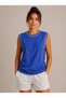 Women's Contrast Ribbed Sleeveless Athlete T-Shirt with Crew Neck Summer Basic Athlete T-Shirt - Cobalt Blue - 3