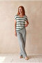 Women's Regular Fit Crew Neck Short Sleeve Ecru / Bay Green Striped Viscose / Elastane T-Shirt Wilda - 3