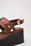 Calivella Brown Beaded Women's Colorful Bead Detailed Daily Double Strap Ankle Strap Wedge Heeled Sandals - 5