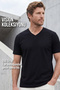 Men's Vision V-Neck Premium Quality Dense Textured Cotton T-Shirt Black M102-R0220-08 - 6