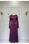 Women's New Season Combed Cotton Mother's Dress with Elastic Sleeves and Stone Detail