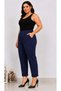 Women's Stretchy Crepe Fabric Double Leg Elastic Waist Navy Blue Trousers - 5