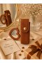 Valentine's Day Gift Bag Accessory Keychain Brown Leather Mirrored Heart Lipstick Holder Bag Ornament Charm - 3