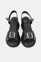 Women's Black Genuine Leather Strap-On Sandals with Buckle and Wedge Heel for Daily Wear - 5