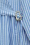 Striped Linen Dress with Shirt Collar, Half Buttons, Buckle Side Tie - Blue - 3