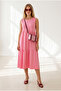 Women's Candy Pink Crew Neck Segmented Sleeveless Cotton Dress Elb-19002665 - 3