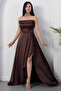 Strapless Neckline Rhinestone Straps Ruffle Satin Dress Drp582 - 7