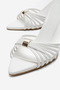 Women's Pointed Toe Thin Heeled Gold Buckle Stylish Slippers Kelis White Skin - 4