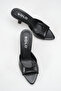 Calivia Black Rustic Women's Stylish New Season Pointed Toe Comfortable Thin Heeled Slippers - 2