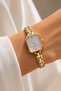 Ovita Gold Women's Wristwatch – Minimal Luxury Rectangular Dial with Stone Detailing, Elegant Steel Watch |   Vintage Old Money Design with Bracelet Gift