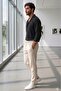 Men's Black Crepe Fabric Shirt and White Crepe Trousers Set - 4