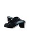 Women's Black Suede Buckled Thick-Heeled Slippers - 3