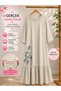 Plus Size Crew Neck Stone Detailed Embroidered Skirt Hem Ruffle Loose Cut Long Women's Dress - 2