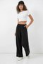 Women's Elastic Waist Wide Leg Black Palazzo Trousers - 4