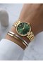 Roman Numeral Stone Green Dial Gold Color Women's Wristwatch
