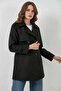 Women's Stand Collar Belted Double-Breasted Black Trench Coat - 4