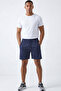 Men's Navy Blue Breathable Quick-Dry Zipper Pocket Detailed Back-Piping Shorts Patterned Fabric - 4