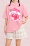 Women's Strawberry Milk Rabbit Printed Oversize Crew Neck Cotton Casual Combed Cotton T-Shirt