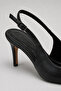 Women's Black Leather Pointed Toe Thin Heeled Open Back Stiletto Shoes - 3