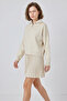 Women's Zippered Collar Pleated Skirt Ecru Two-Piece Set - 2