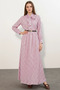 Women's Scarf Collar Belted Polka Dot Pink Hijab Dress - 5