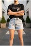 Btl Women's Tasseled Open-Cut Leg Light Blue Ice Blue Snow Wash Denim Shorts New-1