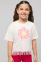 Embroidered Fringed T-Shirt with Crew Neck and Short Sleeves