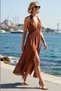 Women's Sleeveless Halter Neck Deep Back Cutout Maxi Beach Dress Crinkle Woven Casual Comfortable - 2