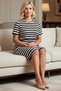 Women's Plus Size Striped Mini Dress Short Sleeve Crew Neck Shift Cutout Tie Front Casual Chic - 3